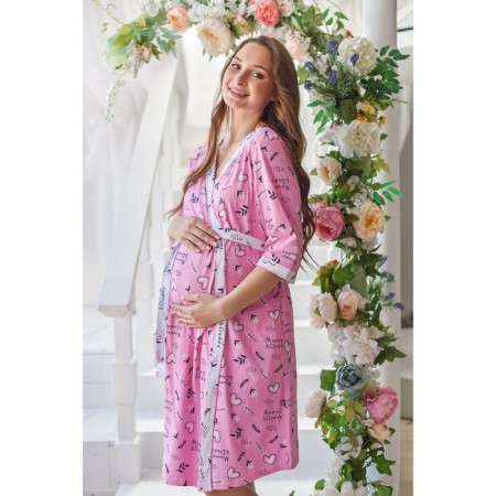 Female set (shirt/robe) for pregnant women, bright pink color, size 54-8
