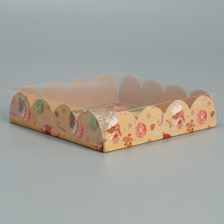 Box for confectionery products with PVC Happy New Year, 13 x 13 x 3 cm, new year-2