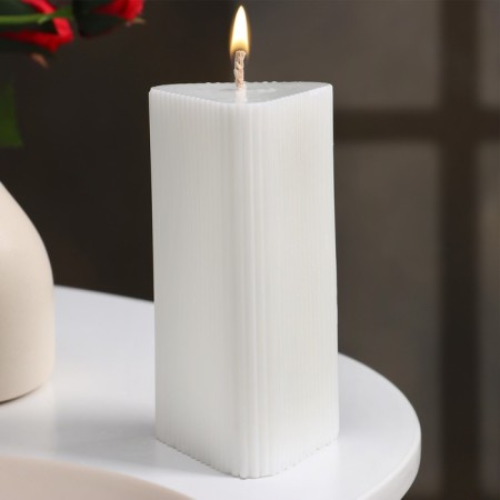 Decorative candle "Triangle with faces", 6x12 cm, white, 12 hours