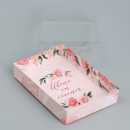 Confectionery packaging, boxing box with PVC lid, “Blossom with happiness”, 18 x 12 x 3.5 cm-1