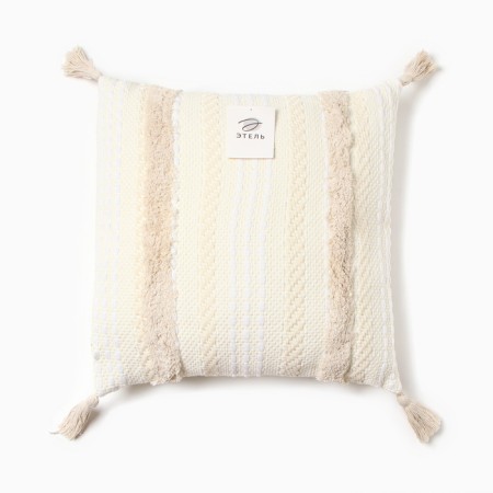 Pillowcase decorative Ethel Boho Line 45x45 cm, beige color, cotton-3