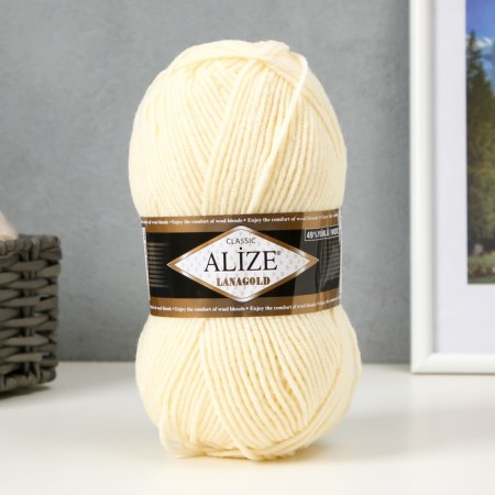 Yarn "Lanagold" 51% acrylic, 49% wool 240m/100g (01 cream)