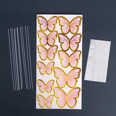Set for decorating the cake "Butterflies" 10 pcs., Pink color-4