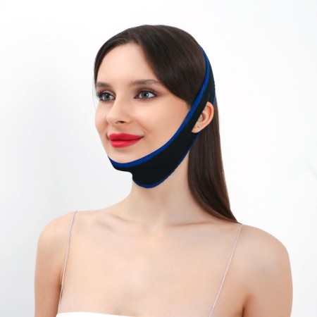 Textile mask against snoring, elastic, on Velcro, cardboard box, black/blue color-3