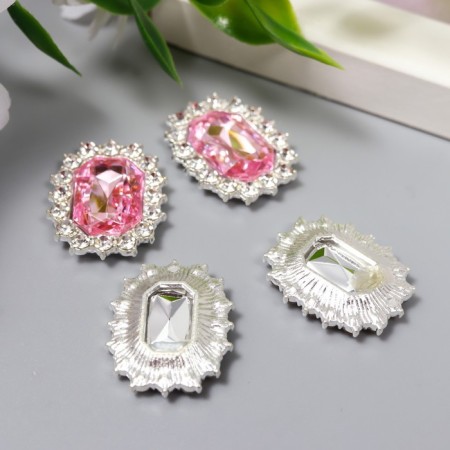 Decor for creativity Metal "Medallion octagonal" pale pink crystal rhinestones 2x1.5cm-2