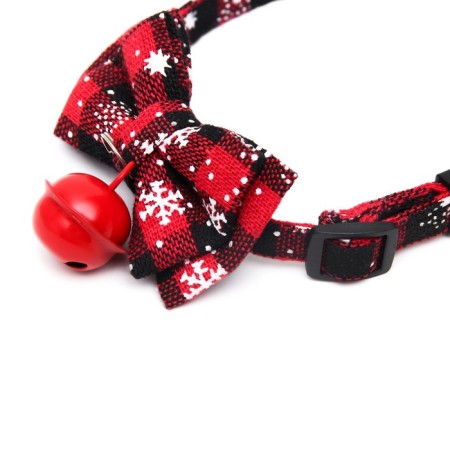 Textile collar with snowflakes and a tambourine, 30 x 1 cm, red-black-3
