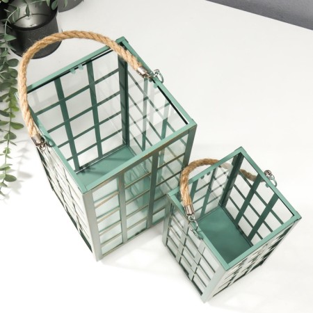 Summary Metal "Weaving Squares" set 2 pcs green patina 20x11x11 28x14x14 cm-2