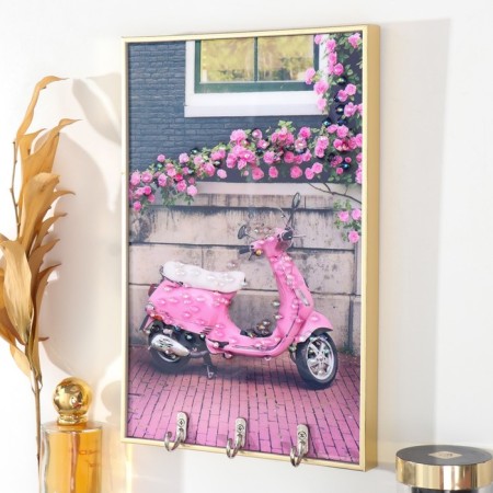 Klyuchnitsa Plastic, MDF 3 hooks "Glamorous scooter" rhinestones, gold 19.3x1.8x29 cm-1