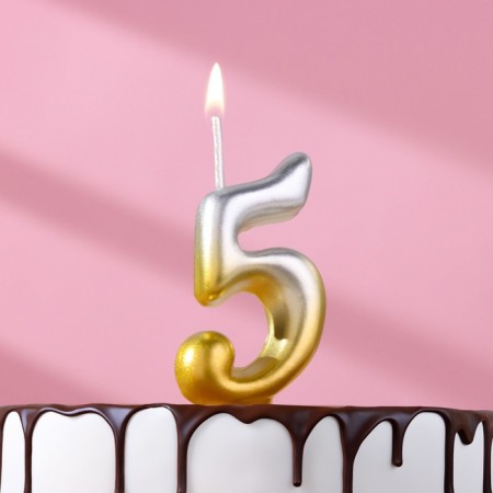 Candle for cake the number "Oval" "5", 5.5 cm, gold-serebly