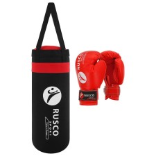 Boxing set for beginners ruscosport: bag, gloves, 4 ounces, black/red color
