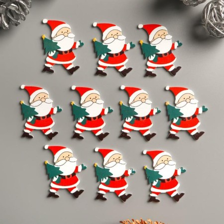 Decor for creativity tree "Grandfather Frost with a Christmas tree" set of 10 pcs 4.2x3.4 cm