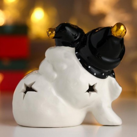 Souvenir Ceramics Light "Snowmen, black caps and scarves" 10x12x8 cm-4