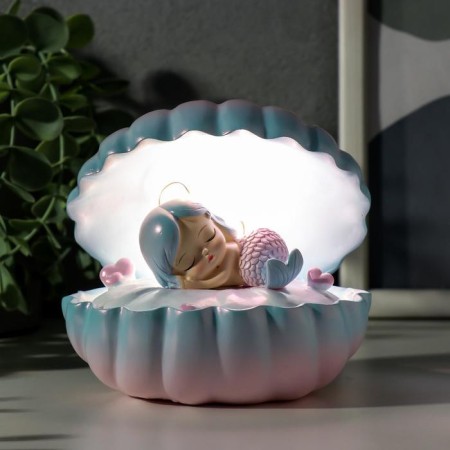Souvenir Polystone Light "Sleeping Mermaid in the shell" Blue-pink 13x12x10 cm-4