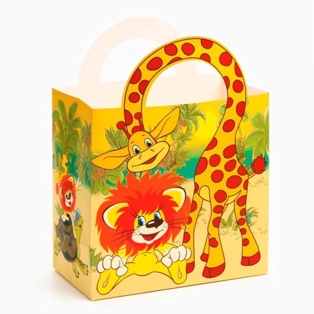 Gift package with packaging paper with silence, 22x22x12 cm, lion and turtle-2