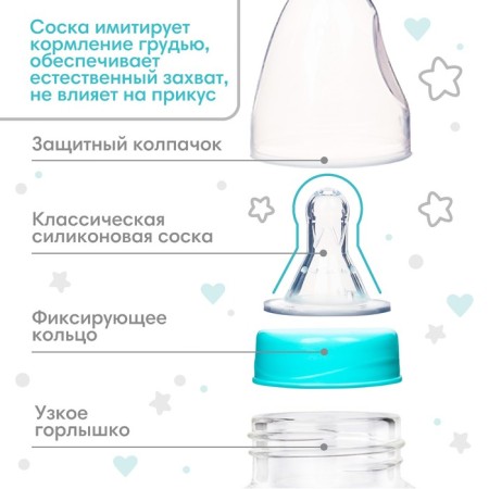 A bottle of feeding “Bear Basic”, classic throat, 150 ml., 0 months, white/turquoise color-2