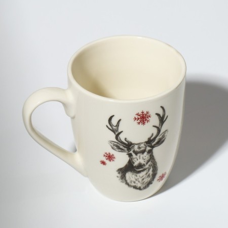 Ceramic mug with a spoon "Deer", 310 ml, white color-5