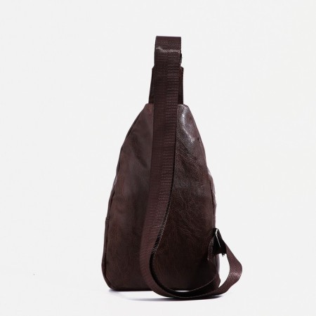 Male sling bag, artificial leather, headphone opening, brown color-3