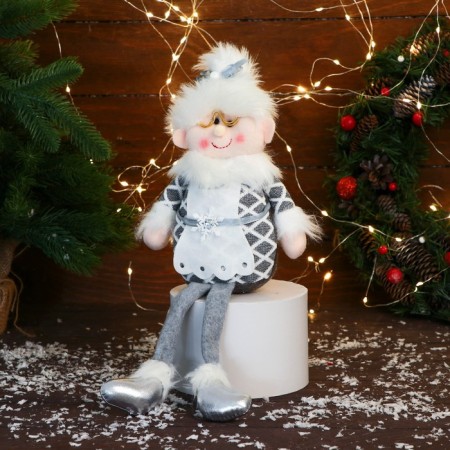 Soft toy "Grandma Frost in a suit with a strap" 15x39 cm, gray