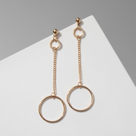 Earrings metal "Rings with a chain", color gold-3