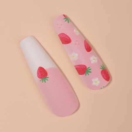 Follow nails "Strawberry", 12 pcs, with adhesive plates, ballerina shape, multi -colored-3