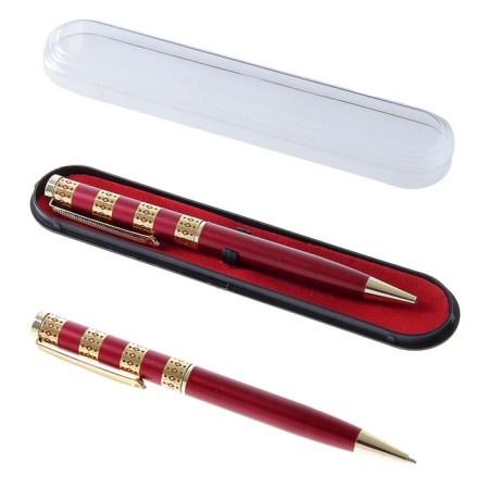 Gift handle, ballpoint "luxury" in a plastic case, rotary, burgundy with golden inserts-1
