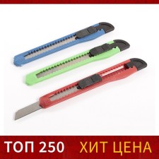 Chancellery knife, blade 9 mm, plastic housing, latister, blister, hull mix