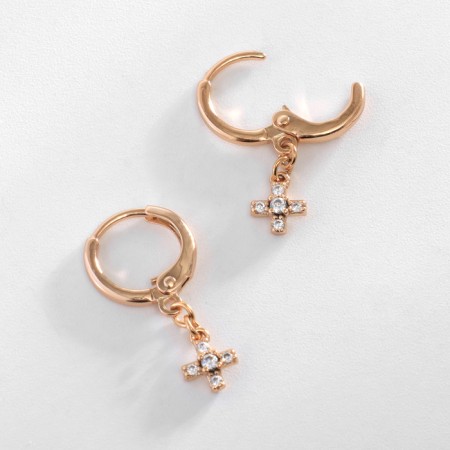 Earrings with rhinestones Xuping Cross are small, white color in pink gold-1