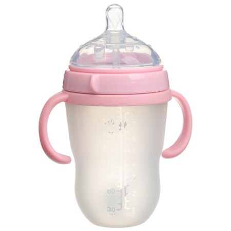 A bottle for feeding M&B, SHG Ø70mm, 250ml., With handles, silicone flask, pink color-3