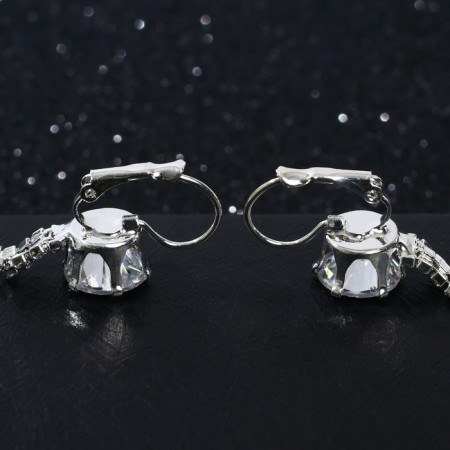 Hanging earrings with “Evening” large crystal, 3 lines, white color in silver, 9 cm-2