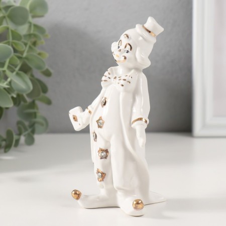 Souvenir Ceramics "Clown with a Player card" white with gold, rhinestones 8x6x13.5 cm-3