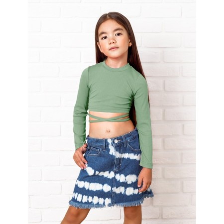 TOP for a girl with long sleeves on Generation ties, height 152 cm, green color-2