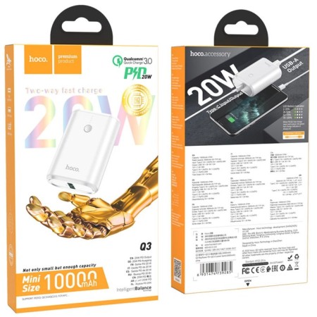 External battery Hoco Q3, 10,000 mAh, USB, USB-C, 3 A, PD 20W + Qc3.0, white-5