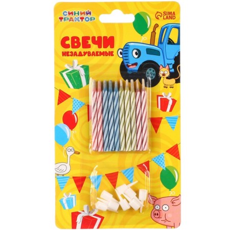 Set of candles untouched for a cake, 10 pcs, blue tractor-2