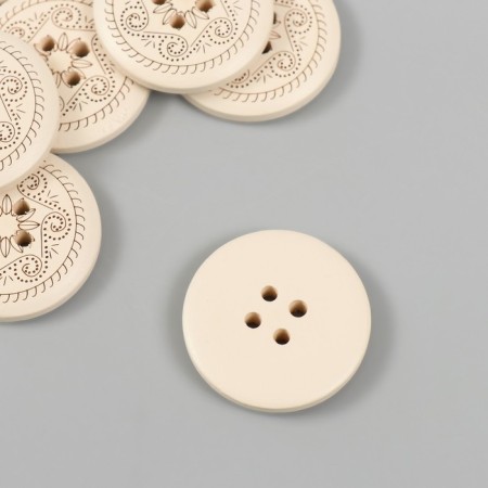 Buttons wood for creativity 4 punctures "Patterns" white set 10 pcs 3x3 cm-1