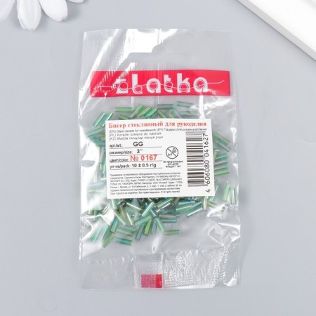 Бисер "Zlatka" стеклярус 10 г, размер 3", 6 мм, №0167 зеленый 93"78558-2