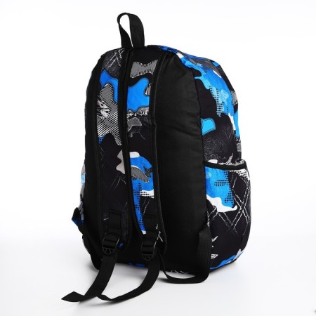 Youth backpack from textiles, 3 pockets, blue color-3