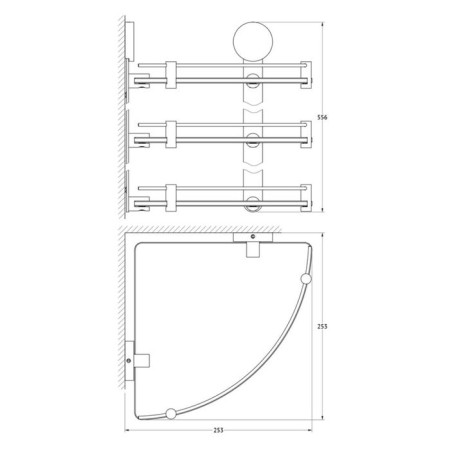 The corner shelf is three -tier, width 26 cm, matte glass, chrome-1