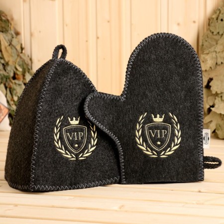 Set of bath "VIP" 5 items (portfolio, hat, mittens, rug, slippers)-6