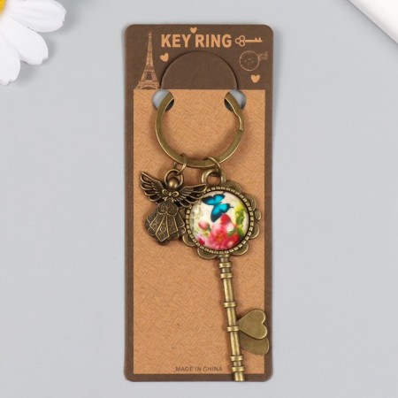 Trick metal, glass "Angel and key with flowers" bronze 10 cm