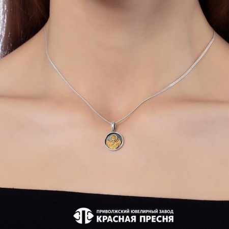 Suspension "Guardian Angel" with prayer, echoing with oxidation and selective gilding-1
