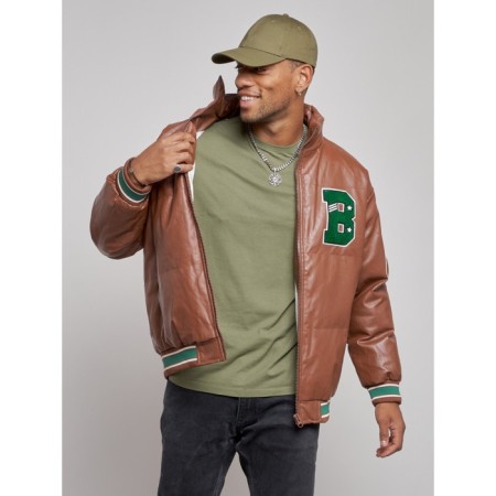 Eco -leather jacket men, size 50, brown color-5