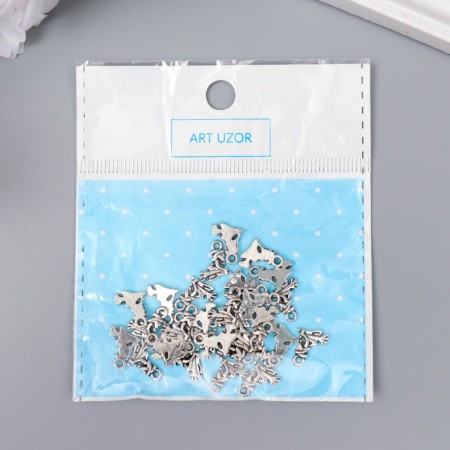 Decor Metal for creativity "Witch on a broomstick" Silver G039B931 set 30 pcs 1.1x0.9 cm-3
