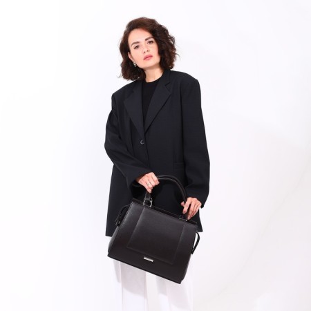 Women's bag El Masta with a zipper, external pocket, long belt, dark brown color-9