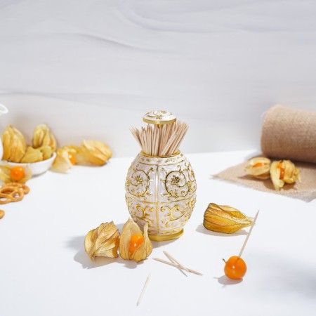 Toothpick stand, 8 × 12 cm, gold metal color-6