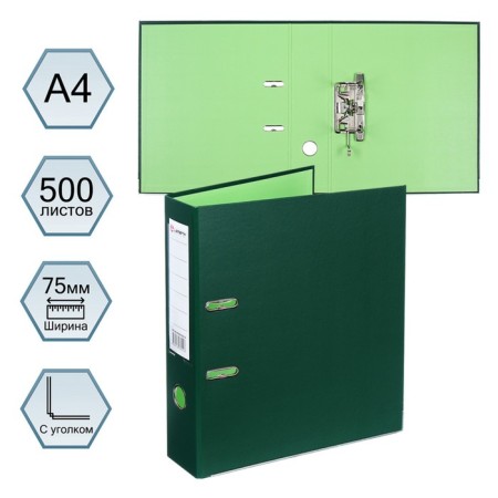 A4, 75 mm, Lamark, PVC, double-sided, metal edging, pocket for a spine, collected, green/pistachio