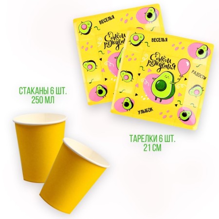 Set of dishes "Happy Birthday! Avocado ”: glasses 6 pcs., Plates 6 pcs.-2