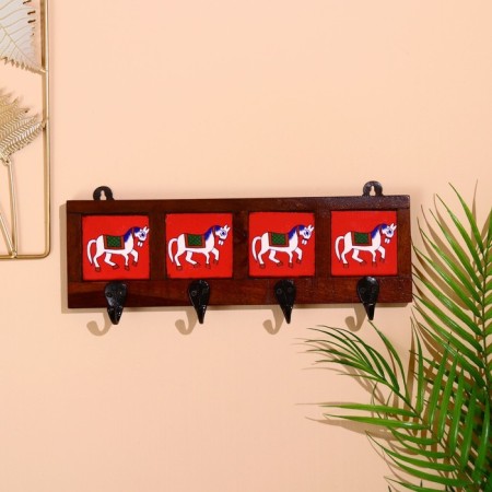 Caravan hanger "horse", 22*4*12cm, wood, 4 hook color mix-4