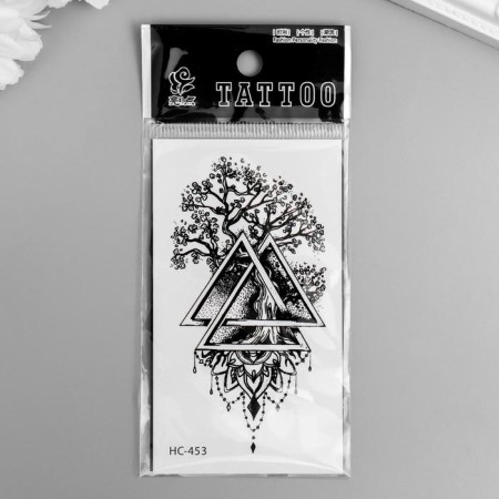 Tattoo on the body black "tree and triangles" 10.5x6 cm-2