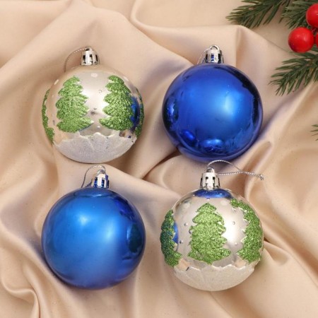 Set of balls plastic D-6 cm, 4 pcs "Dorofa Christmas trees" mix
