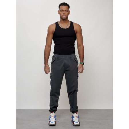 Cargo jeans men, size 46-48, dark gray color